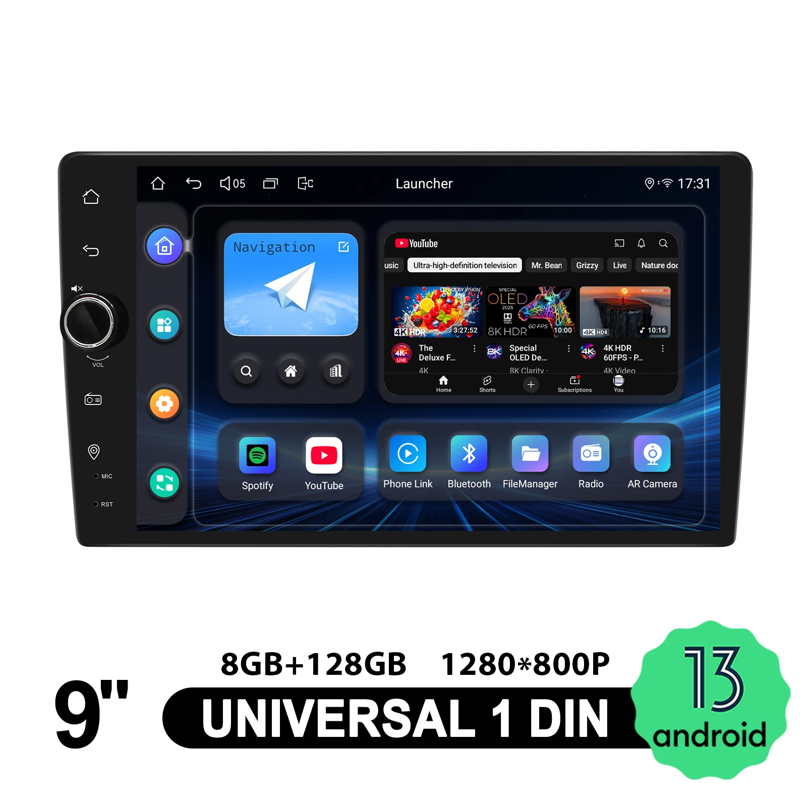 JOYING 9 Inch Single Din Autoradio With Knob Android 13.0 Car Radio Stereo Universal Head Unit Multimedia Player Carplay HDMI