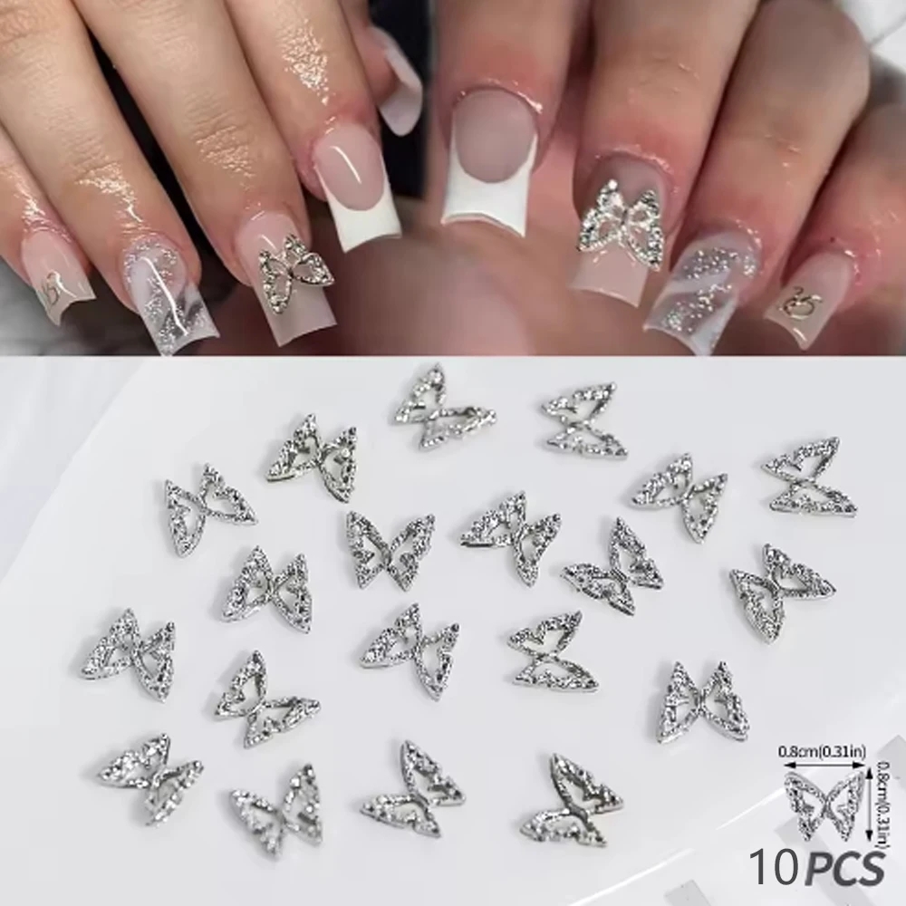 20 pièces paillettes diamant ailes creux papillon ongles breloques 3D papillons forme breloques pour ongles gemmes Nail Art décoration fournitures