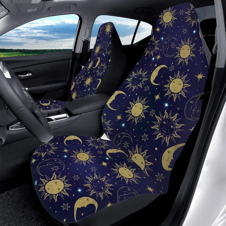 Night Sky Sun Moon Car Seat Covers, Celestial Sky, Astronomy Car Seat Protector, Starry Sky Front Seat Cover, Unique