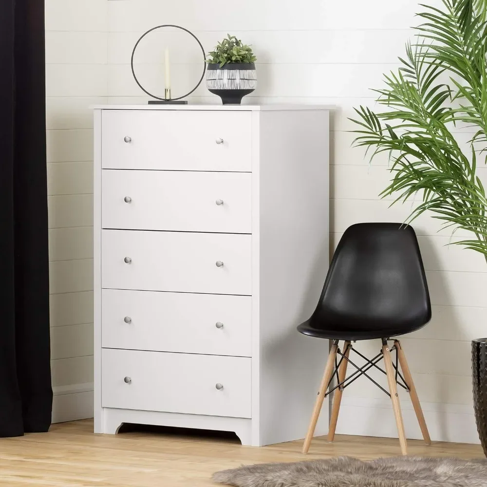 Drawer Dresser, Pure White with Matte Nickel Handles, Home Furniture Living Room Bedroom Storage Cabinet Dresser