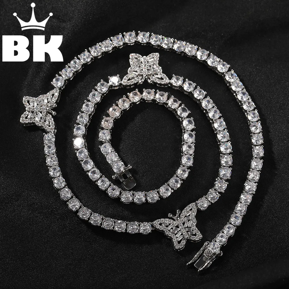 

Цепочка-чокер с тройной бабочкой BLING KING, ожерелье с выложенным кубическим цирконием, теннисная цепь 4 мм, милая Подарочная бижутерия