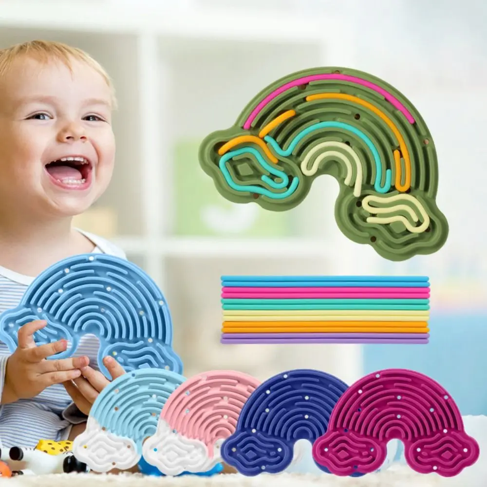 ใหม่ซิลิโคน Sensory Activity Board 12 Strings ความเครียดบรรเทา Fidget ของเล่น Calming Double-Sided Rainbow Sensory ของเล่นเด็กผู้ใหญ่