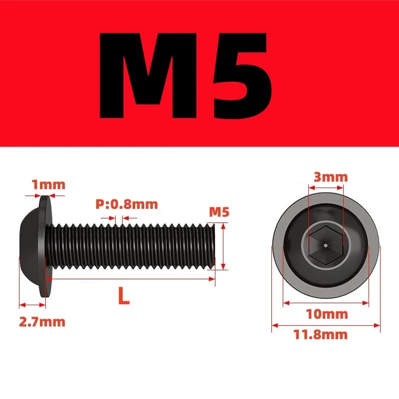 ISO7380-2 BLK 304 Edelstahl M5 M6 schwarzer Flansch-Halbrundkopfschraube mit Unterlegscheibenkragen, Innensechskant-Inbusschrauben