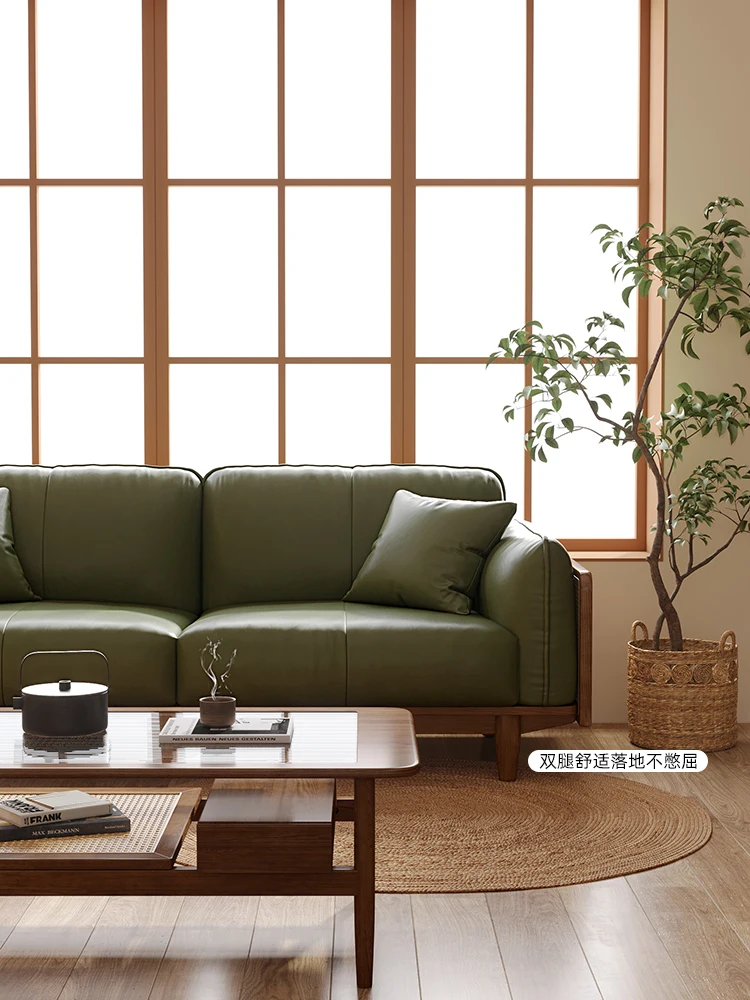 Nordic solid wood sofa leather technology cloth art small living room ash wood rattan armrest new Chinese sofa