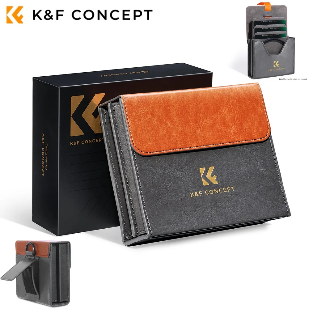 K&F Concept Lens Filter Case for 5.12 Inch Leather Carrying Filters Bag Pouch for Round or Square ND CPL 100x100mm