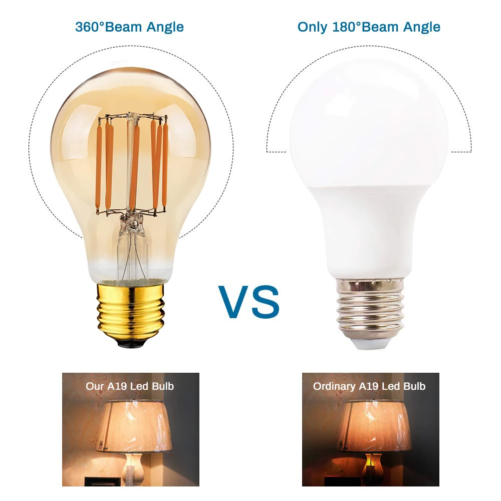 Ganliland – ampoule à Filament Led A19, 8W, E27, teinte or, verre, Vintage, ronde, 2200K, A60, 220V, pour décoration de salon
