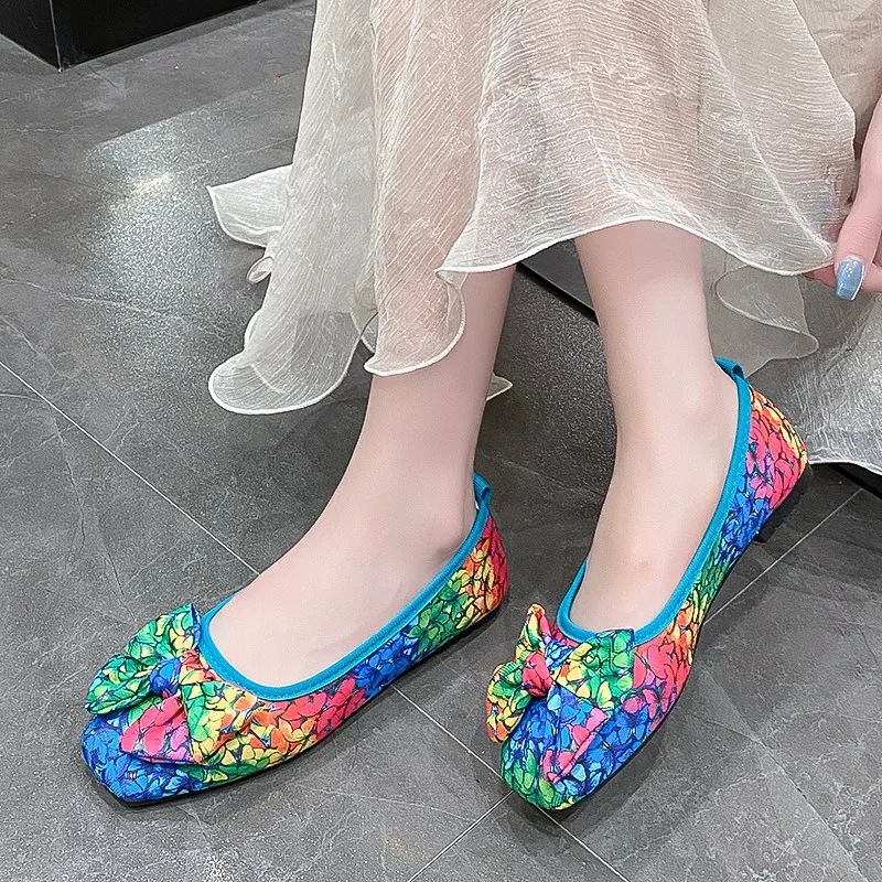 Women's Fashion Large Size Single Shoes Autumn New Round Head Shallow Mouth Butterfly Knot Soft Sole Non-slip Flat Shoes