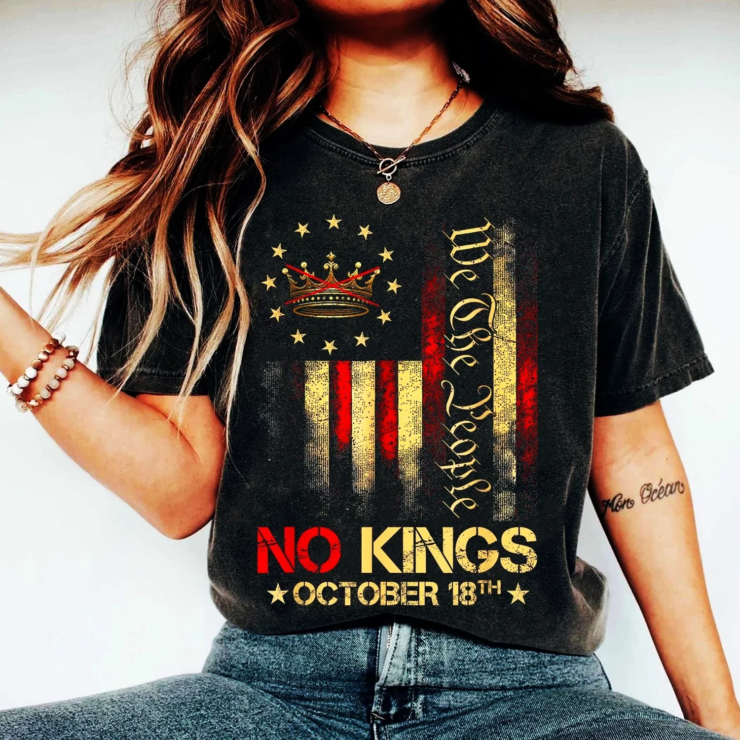 미국에는 왕이 없다 우리는 국민이다 셔츠 정치적 항의 셔츠, 안티 마가 셔츠, 노 킹스, 노 킹스 2.0 10월 18일