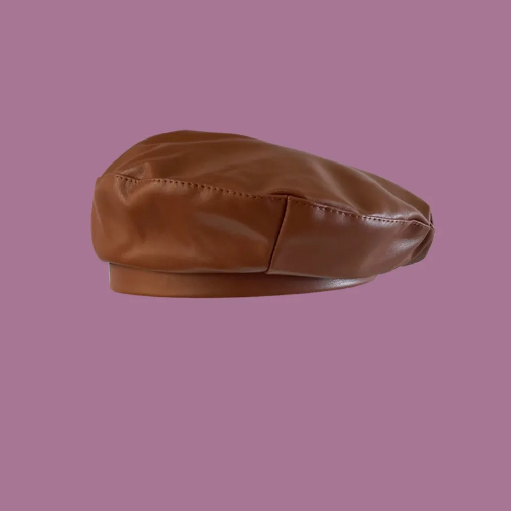 

Casual Solid Color PU Beret Retro British Style Painter Hat Y2K Korean Artist Hat Outdoor