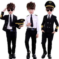 Children's Day Pilot Uniform Stewardess Cosplay Halloween Costumes for Kids Disguise Girl Boy Captain Aircraft Fancy Clothing