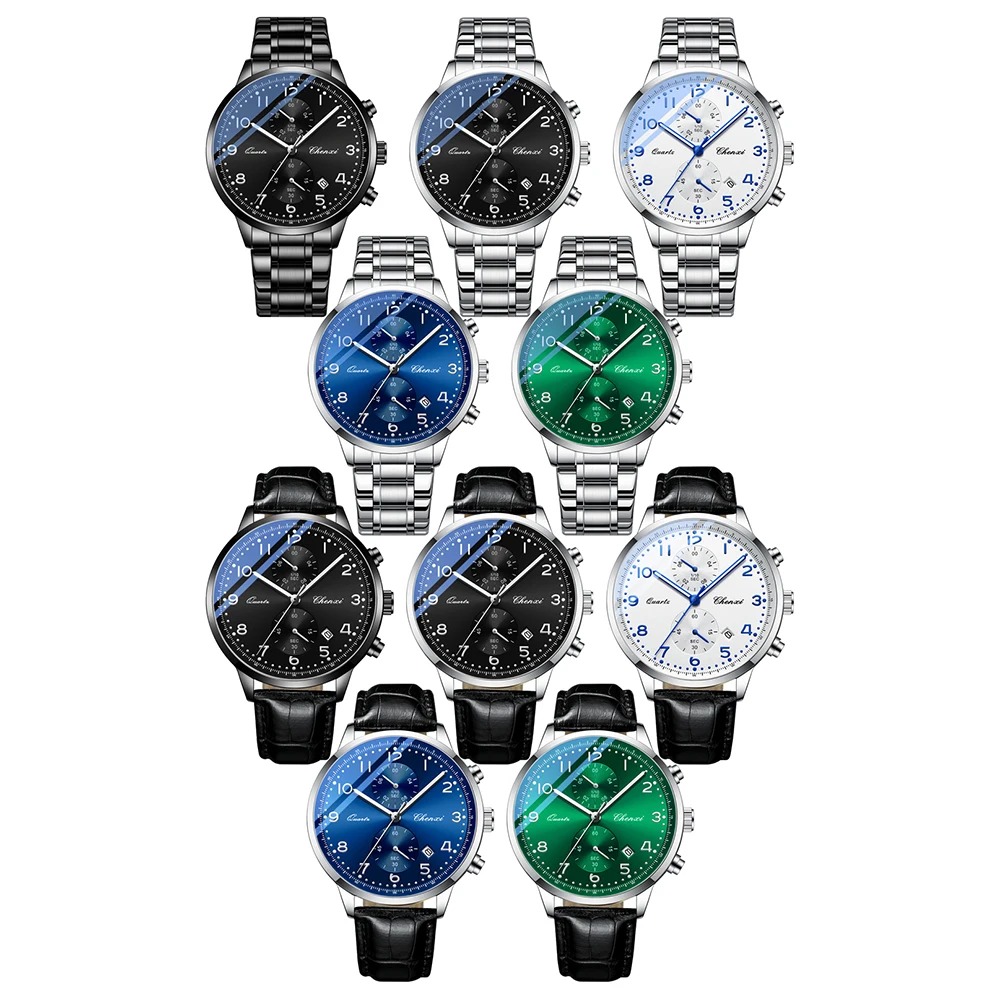 첸시 남성용 다기능 쿼츠 시계, 캘린더, 야광, 방수, 크로노그래프, 스톱워치