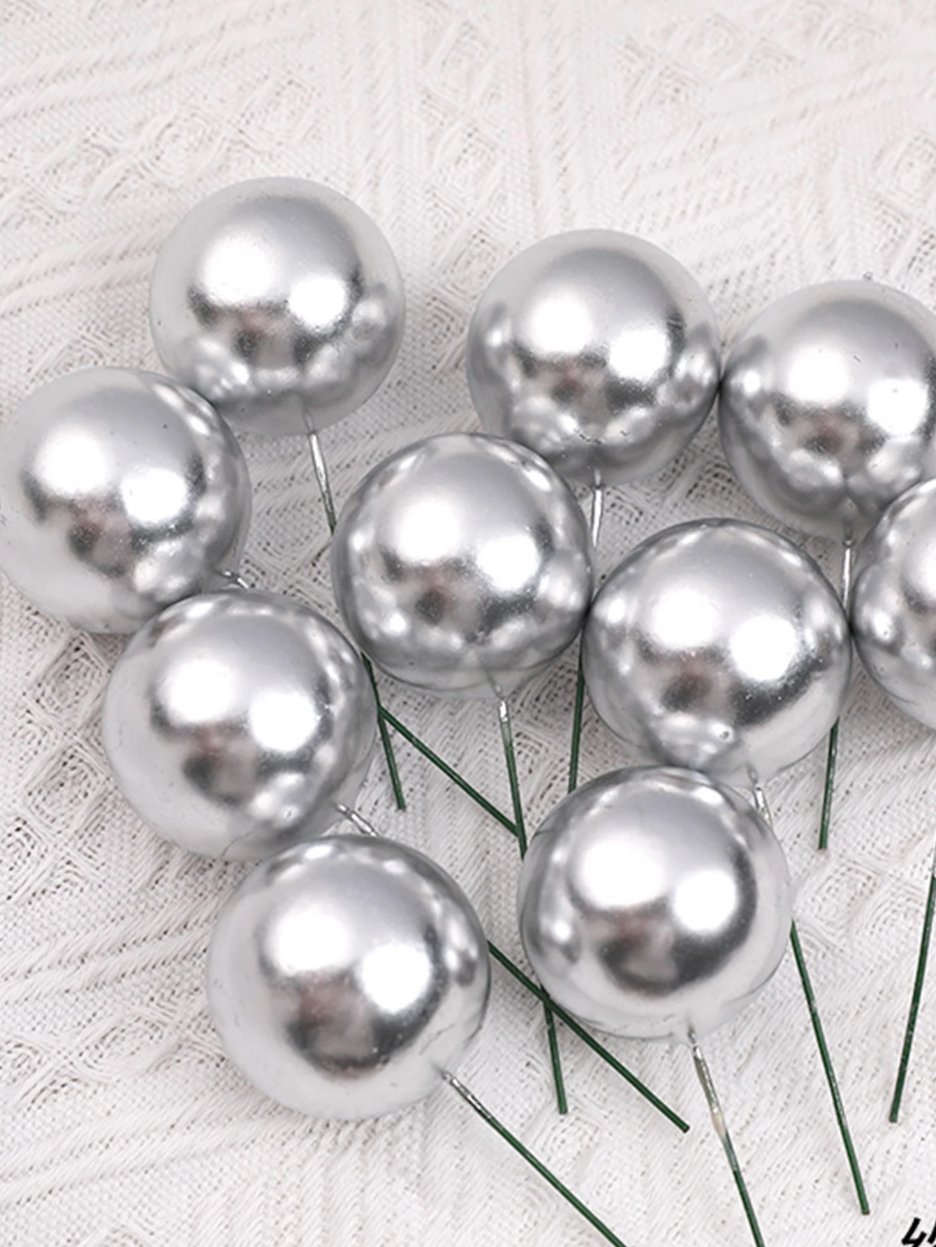 8pcs Cake Toppers Silver Ball Happy Birthday Cake Topper DIY Cupcake Flag Wedding Christmas Birthday Party Decoration