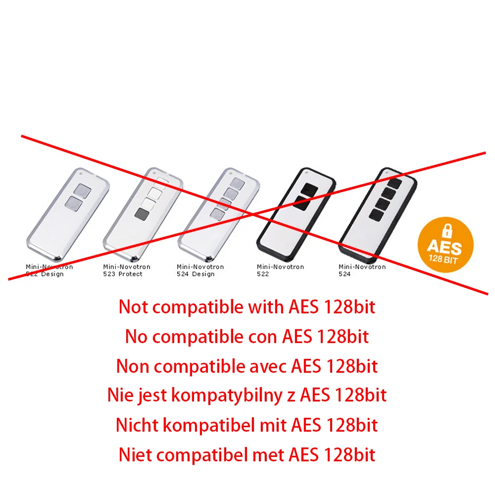 NOVOFERM NOVOTRON 524 522 باب المرآب بالتحكم عن بعد OpeneNOVERM NOVOTRON 524 52r المفاتيح 433MHz غير متوافق مع رمز AES