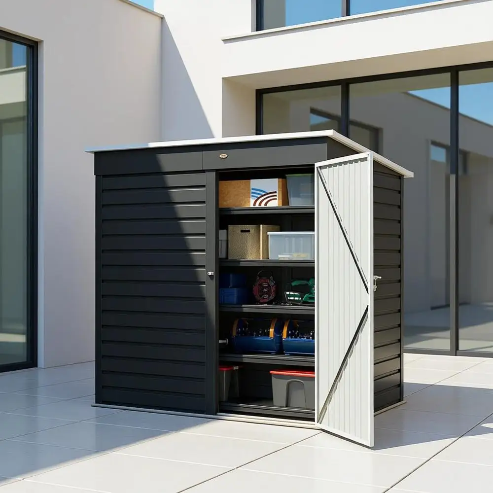 

Металлический садовый сарай 6' x 4' для хранения, прочный, с легкой сборкой, запираемой дверью, идеально подходит для садового инвентаря и аксессуаров для патио, серый цвет