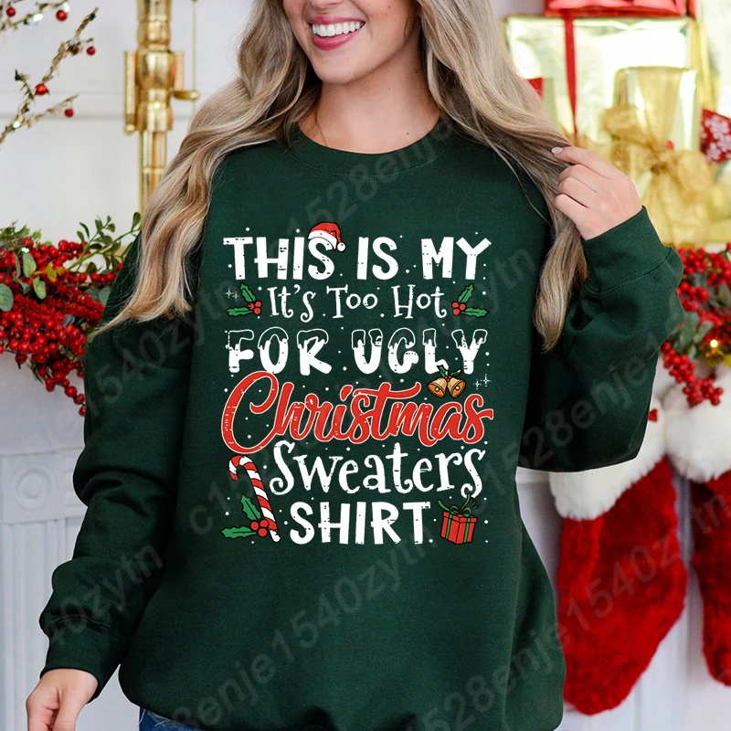 

Christmas Print Crew Neck Sweatshirts for Women, Casual Long Sleeve Winter Pullovers Tops