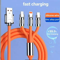 Cable de carga rápida de silicona 3 en 1, Cargador Usb Micro tipo C de 120W para iPhone 14, 13, 12, 11 pro max, Samsung y Xiaomi