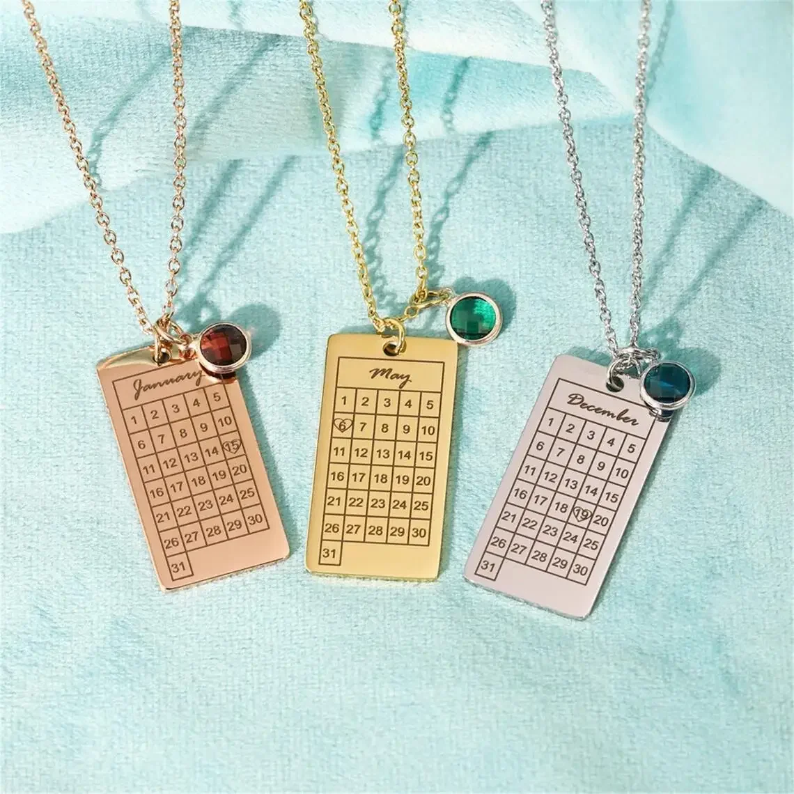 

Personalized Anniversary Custom Square Calendar Necklace Personality Collarbone Chain Charm Pendant Minimalist Gift for Her