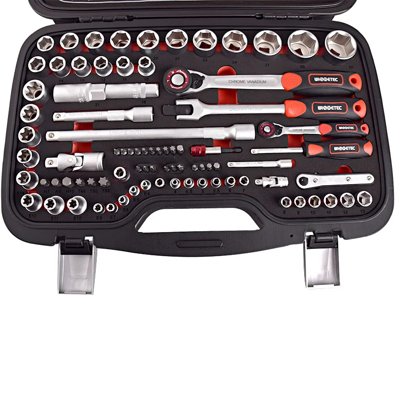 83pcs Professional Car Repair Multifunctional Ratchet Wrench 1/4" 1/2" Hex Socket Hand Tools Spanner Set Combination Toolbox
