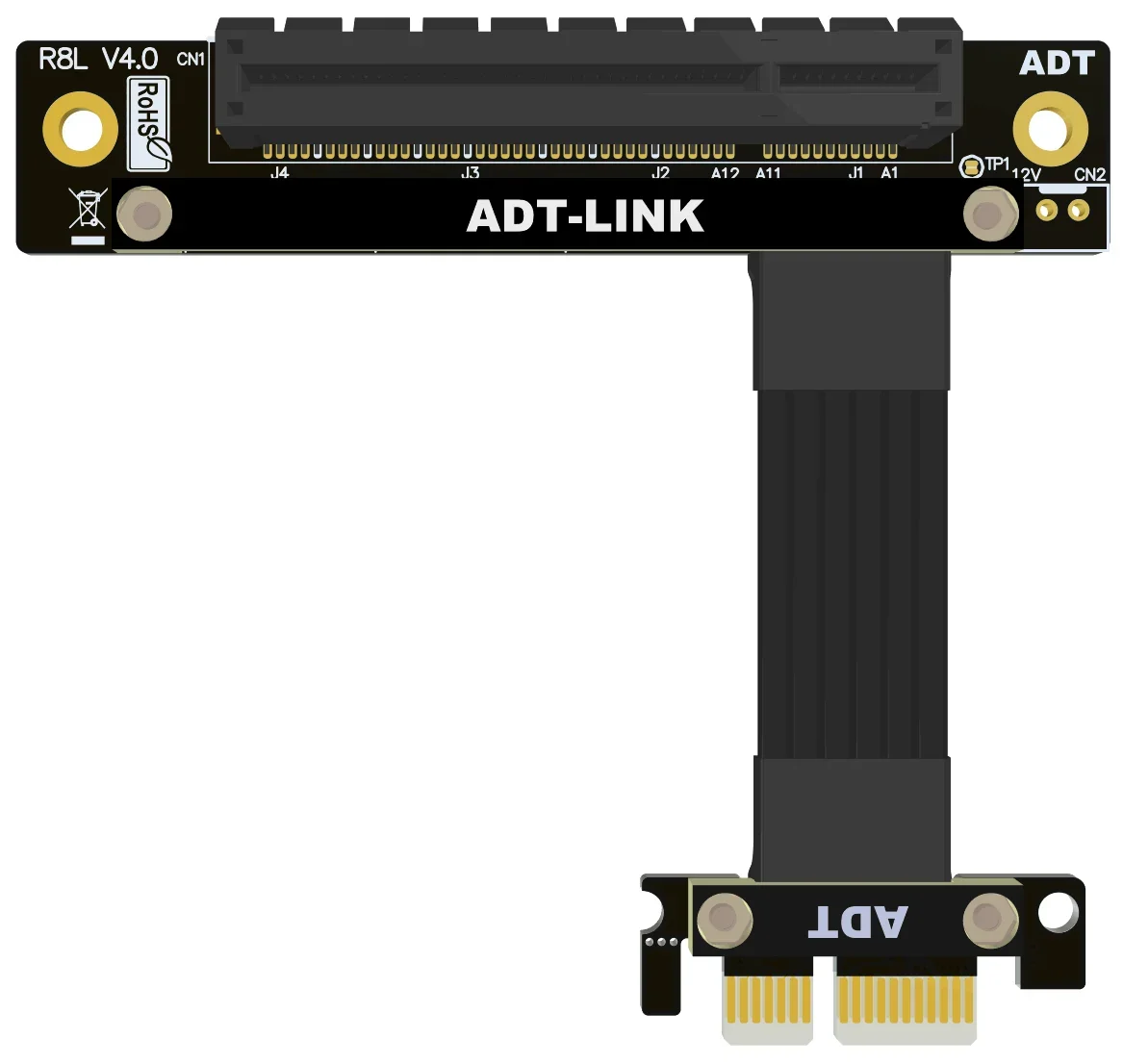 2023 New PCIe 4.0 x1 to x8 Riser Cable Male-to-Female Dual 90 Degree Right-angle Support Network Card Hard Disk Card Extension