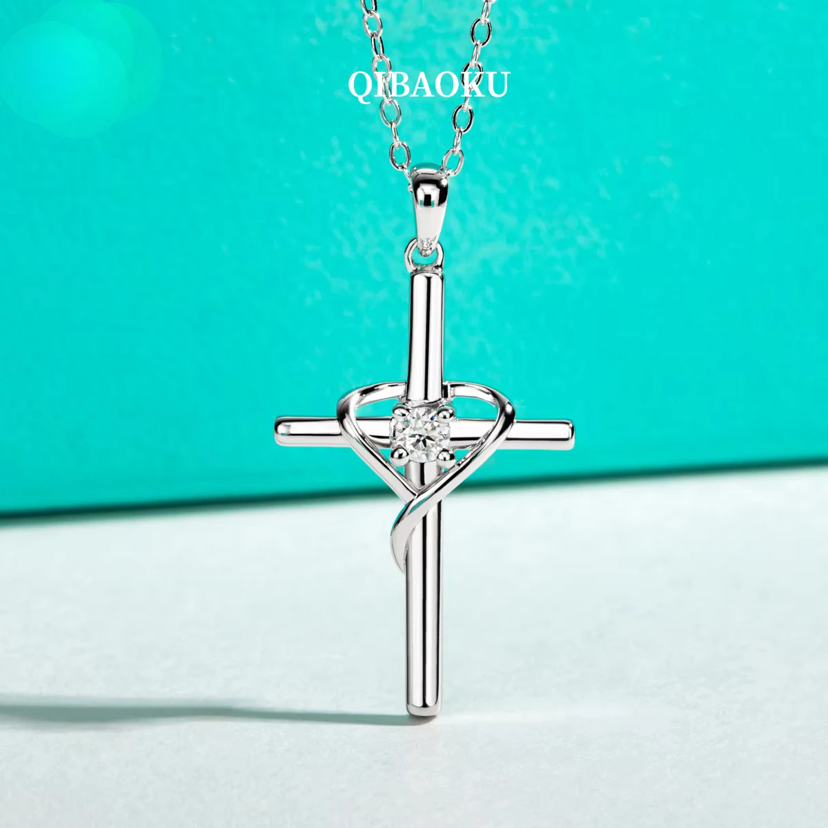 QIBAOKU 3MM D Color Moissanite Diamond Cross Pendant Necklace S925 Sterling Silver 18K Gold Plated Customs Jewelry Gifts 2026