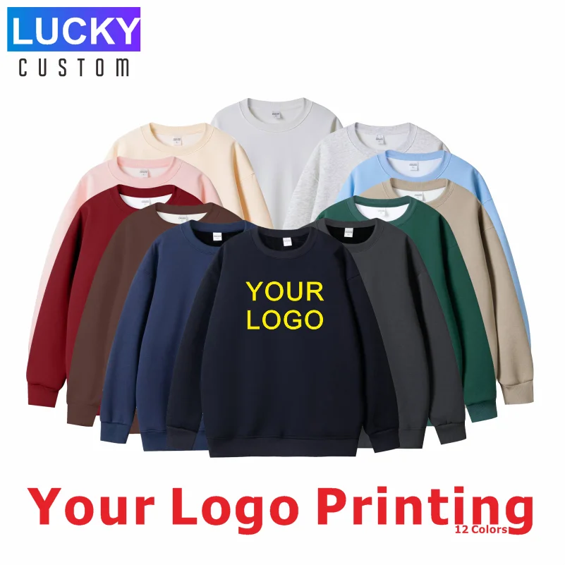 

100% Cotton For Warmth Customized Letter Picture Logo Loose Solid Color Fit Round Neck Men Women Fashionable Couple Sweatshirt