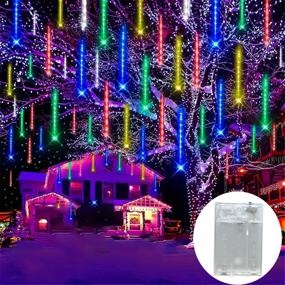 

Светодиодные фонари с метеоритным дождем на батарейках, падающая капля дождя, гирлянда для Хэллоуина, Рождественской елки, праздничной вечеринки, декор патио