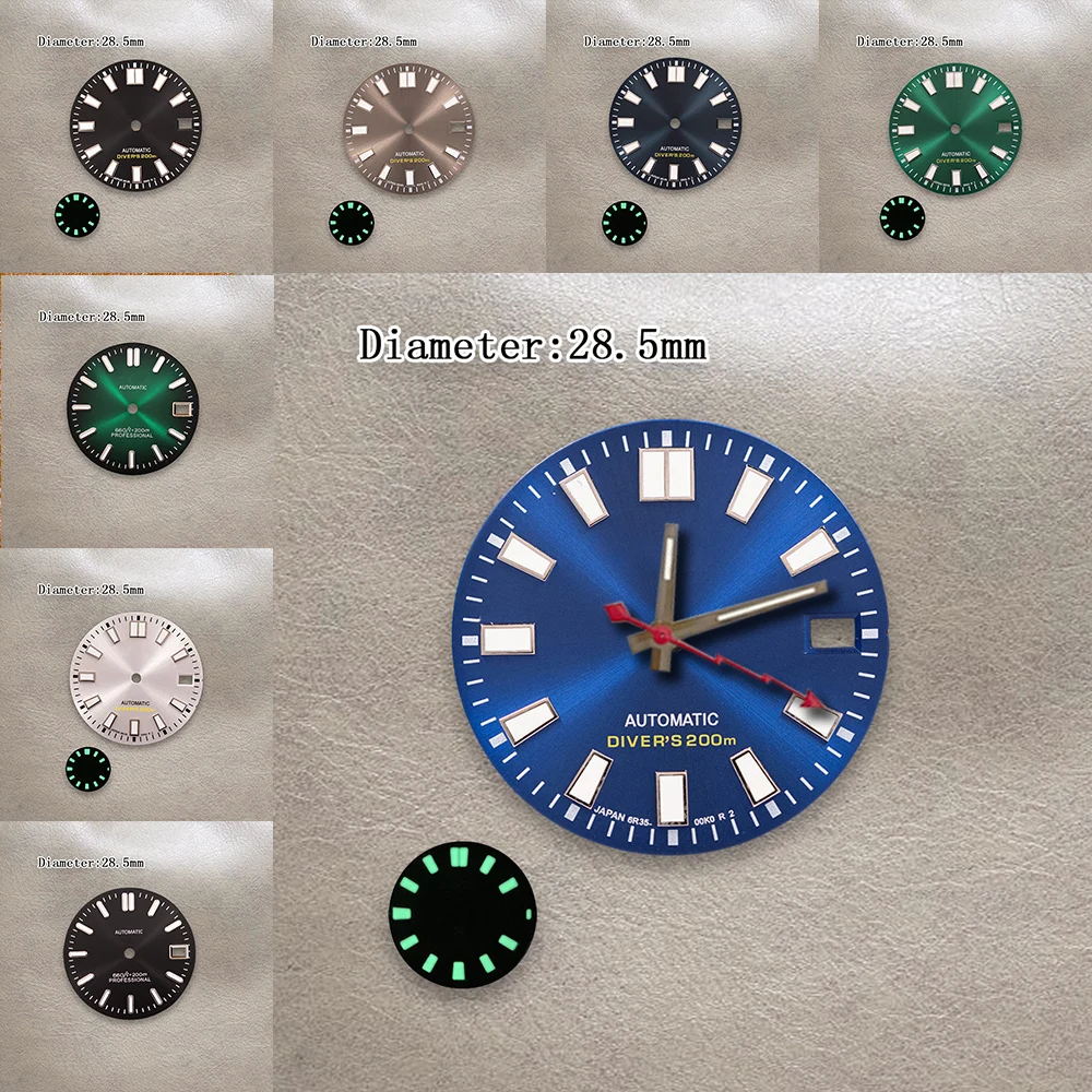 28.5mm S Logo Blue Gradient Sun Dial Fit NH35/NH36/4R/7S Movement Green Luminous High Quality Watch Modification Accessories