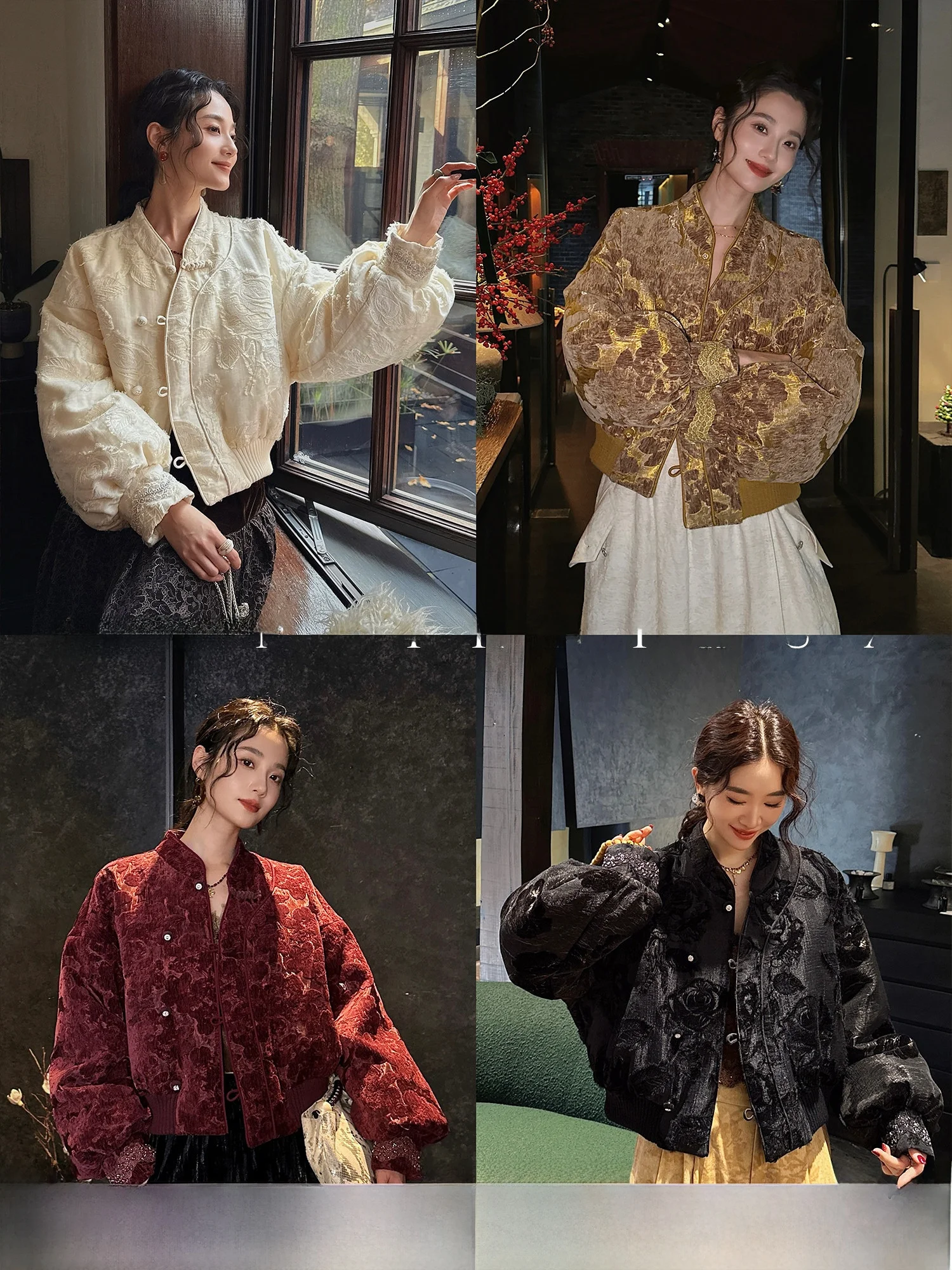 

Sanji Bla Flower New Chinese Sle ort Quilted Coat Women's Winter Outerwear Faionable Snowy Chiffon Rose Print Jaet