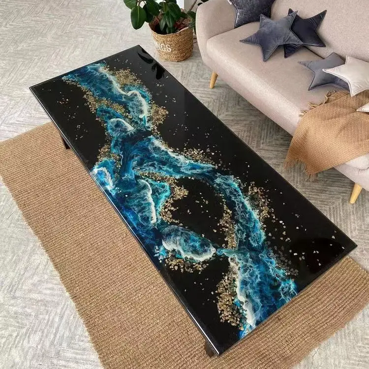 Convertible Solid Wood Resin River Epoxy Design Home or Hotel Furniture Modern Exquisite Dining Table Set