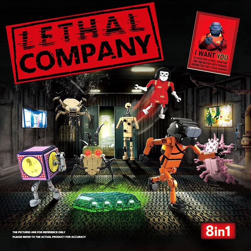 Jeu de construction de figurines de l'équipe Lethal Company 8 en 1, modèle d'ornement, jouet de construction DIY, cadeau surprise pour adultes et enfants