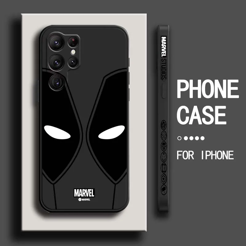 

Marvel Wolverine Deadpool logo Phone Case For Samsung Galaxy S25 S24 S23 S22 S21 S20 Ultra Plus FE 5G Liquid Left Rope Cover