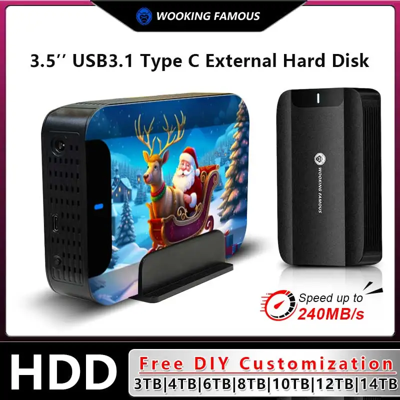 WOOKING FAMOUS HD 3TB 4TB 6TB 10TB 12TB 14TB 3.5''USB3.1 TypeC Portable External Hard Drive Disk HDD for PC/Mac/Desktop/MacBook