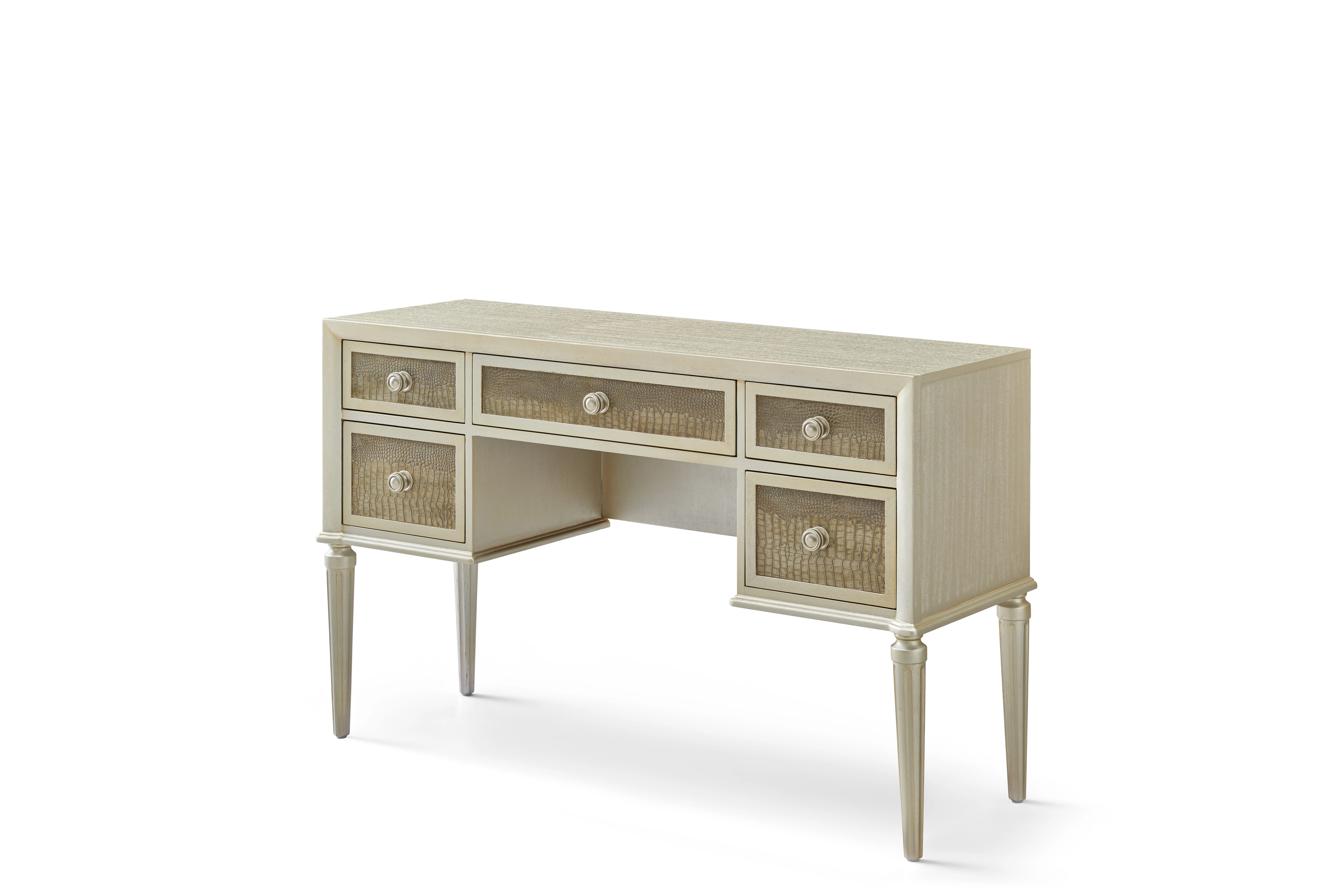 !@Luxury Crocodile Texture 5-Drawer Vanity Desk Champagne Gold Solid Wood Dressing Table with Metal Knobs for Bedroom Luxury Hot