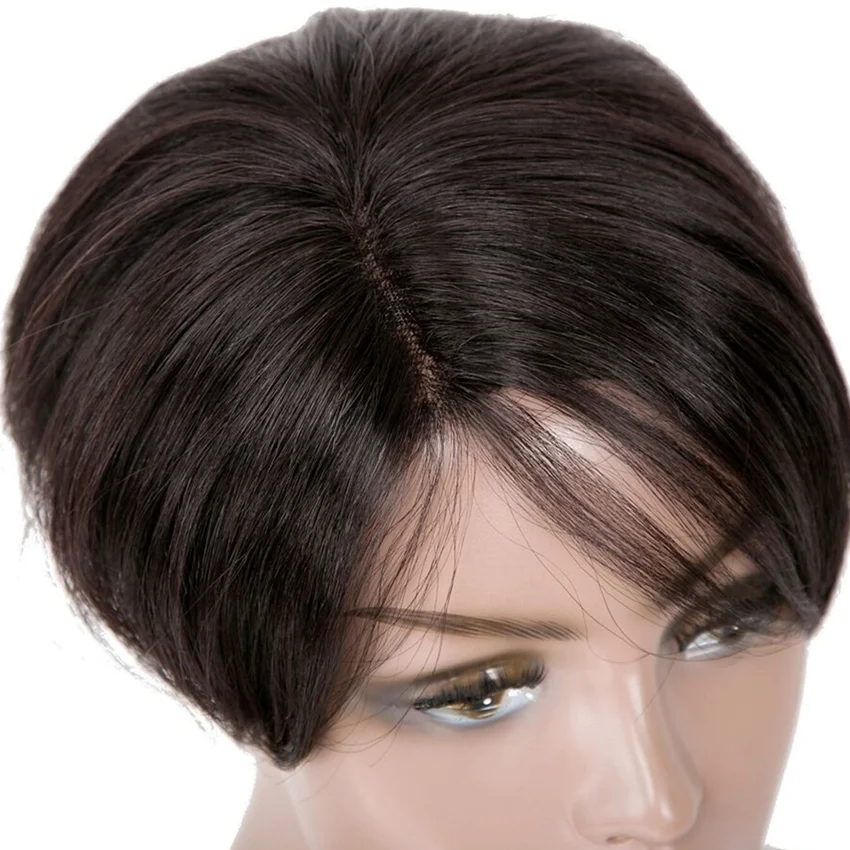 Short 100% Human Hair Wigs for Women Pixie Lace Parting Side Part Full Wig