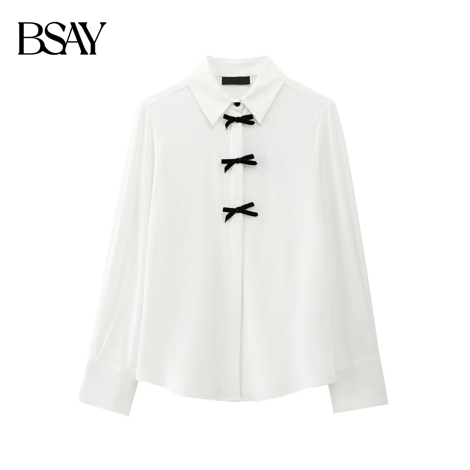 BSAY roze shirts Damesmode Herfst Nieuwe Fluwelen Strik Lange Mouw Single Breasted Revers Blouse Zoete Franse Chic Dames Top