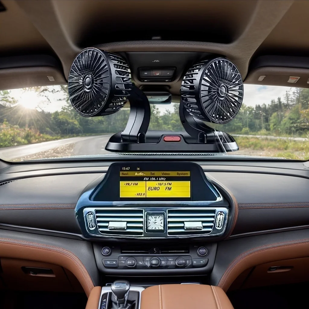 

5V Dual-Head USB Car Fan – 2-Speed Adjustable Car Cooling Fan, Auto Air Circulation Accessory with Wind Control