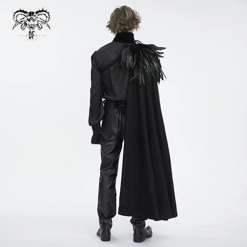 Devil fashion Gothic Men Single Shoulder Cape Real Feather Medieval Cloak Vintage Cloak Halloween Cosplay Costume CA043