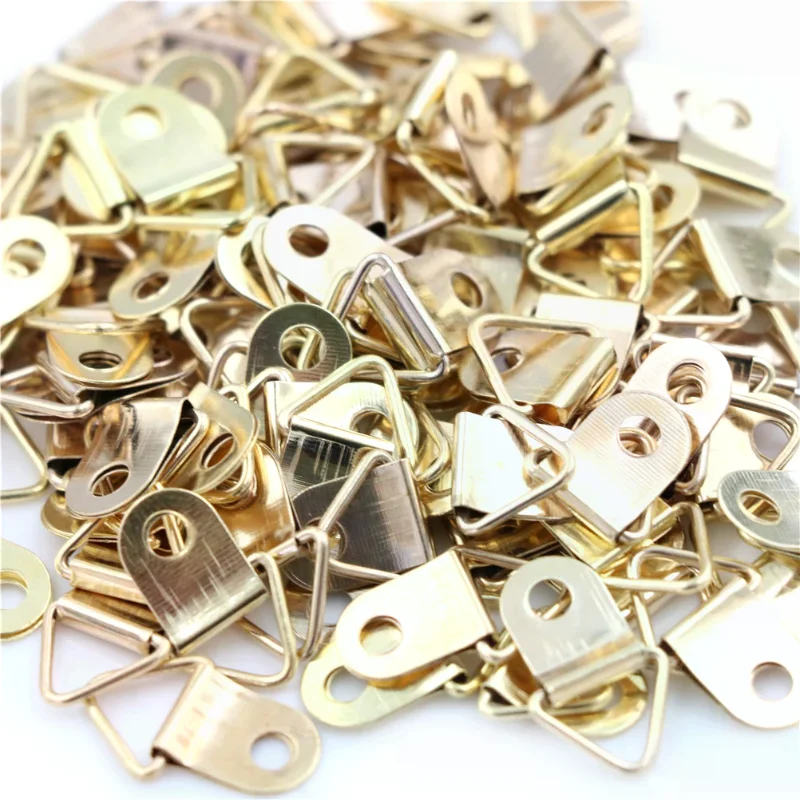 100pcs Mini Golden Triangle D-Ring Picture Oil Painting Mirror Photo Frame Hook Hanger 10x20mm Furniture Accessories