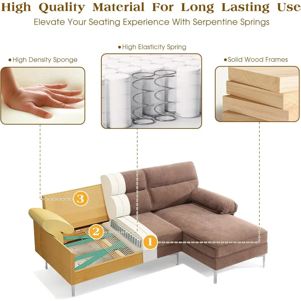 جودة البيع الأكثر مبيعًا - "أريكة مقطعية على شكل حرف L مقاس 85 بوصة مع 3 مقاعد قابلة للتحويل، أريكة مريحة من قماش الشنيل الحديث"