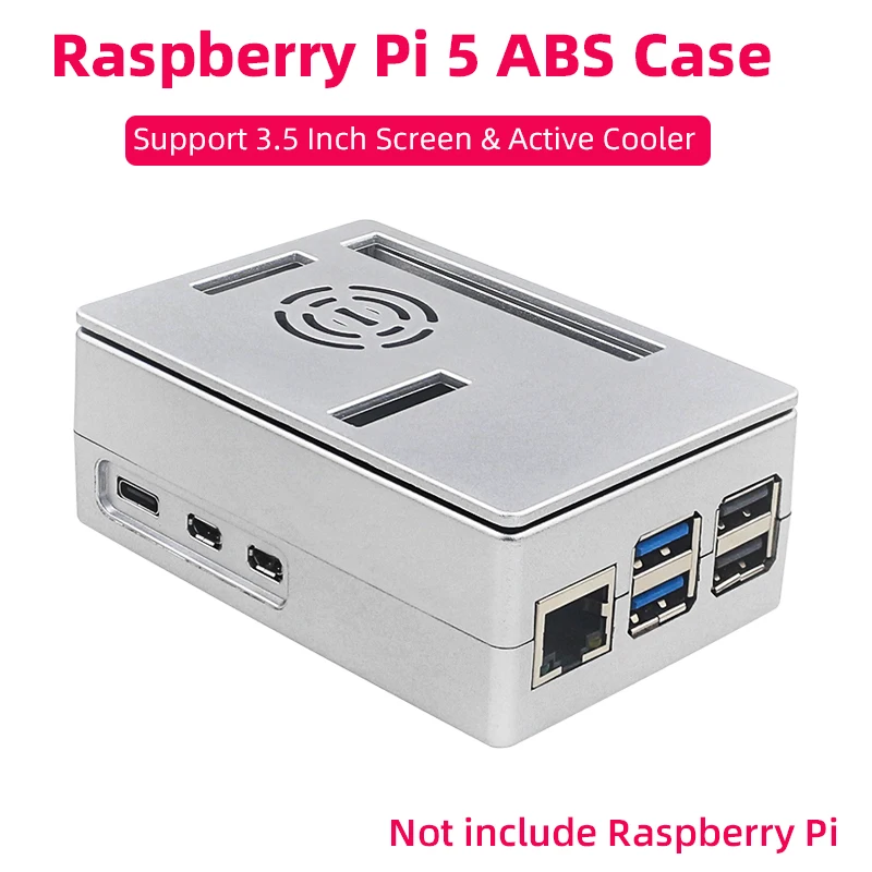 Raspberry Pi 5 carcasa ABS carcasa protectora plateada para Raspberry Pi 3,5 pantalla táctil opcional disipador de calor para Raspberry Pi 5