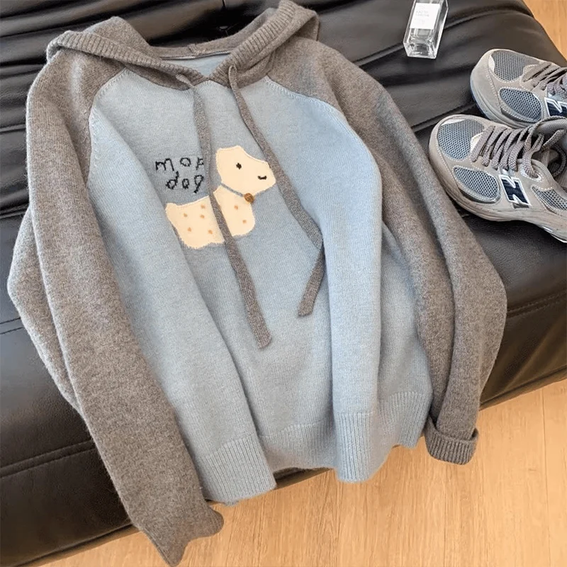 Color Blo Cartoon Hoodie Women's Knitted Sweater Jaet Autumn Winter Loose Lazy Sle Soft Cozy Online Exclusive Sweet Sle