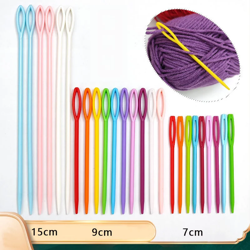 30PCs Plastic Knitting Needles Mixed Color 7/9/10cm Crochet Hooks Wool Yarn Needle Children DIY Sweater Weaving Tools Accessory