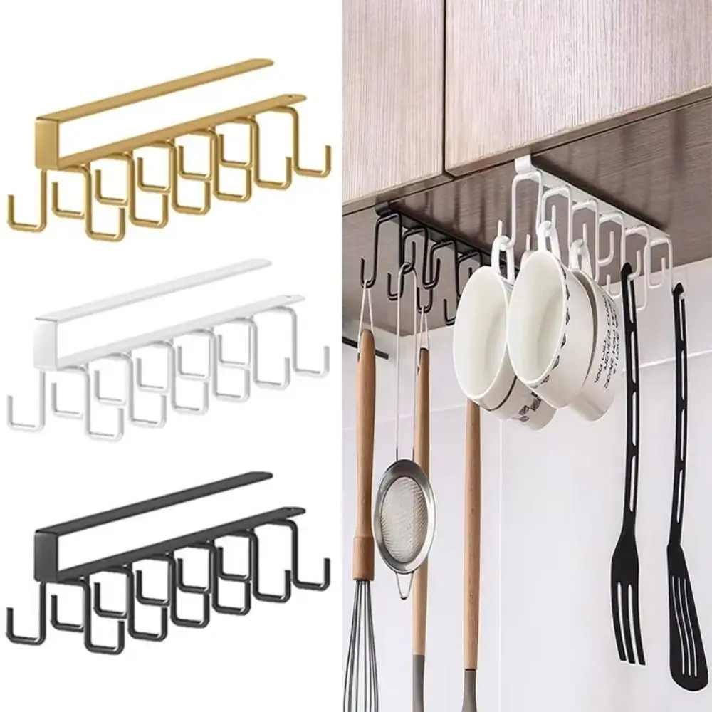 

Punch-free Under Cupboard Shelf Double-row 6/12 Hooks Mug Cup Hanger Large Capacity Round Head Hook Design Hanging Rack Wardrobe