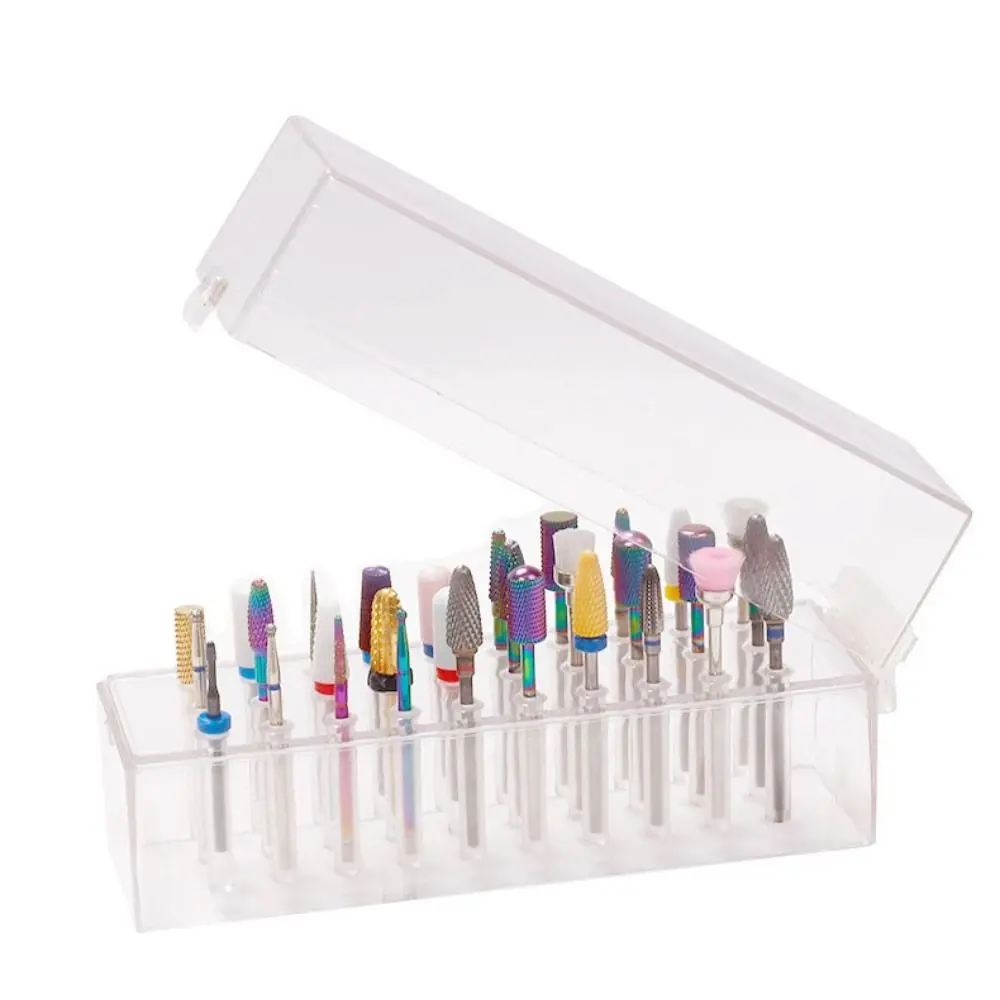 Transparent Nail Drill Bits Storage Box 30/48 Holes Dustproof Manicure Container Professional Nail Polish Tools