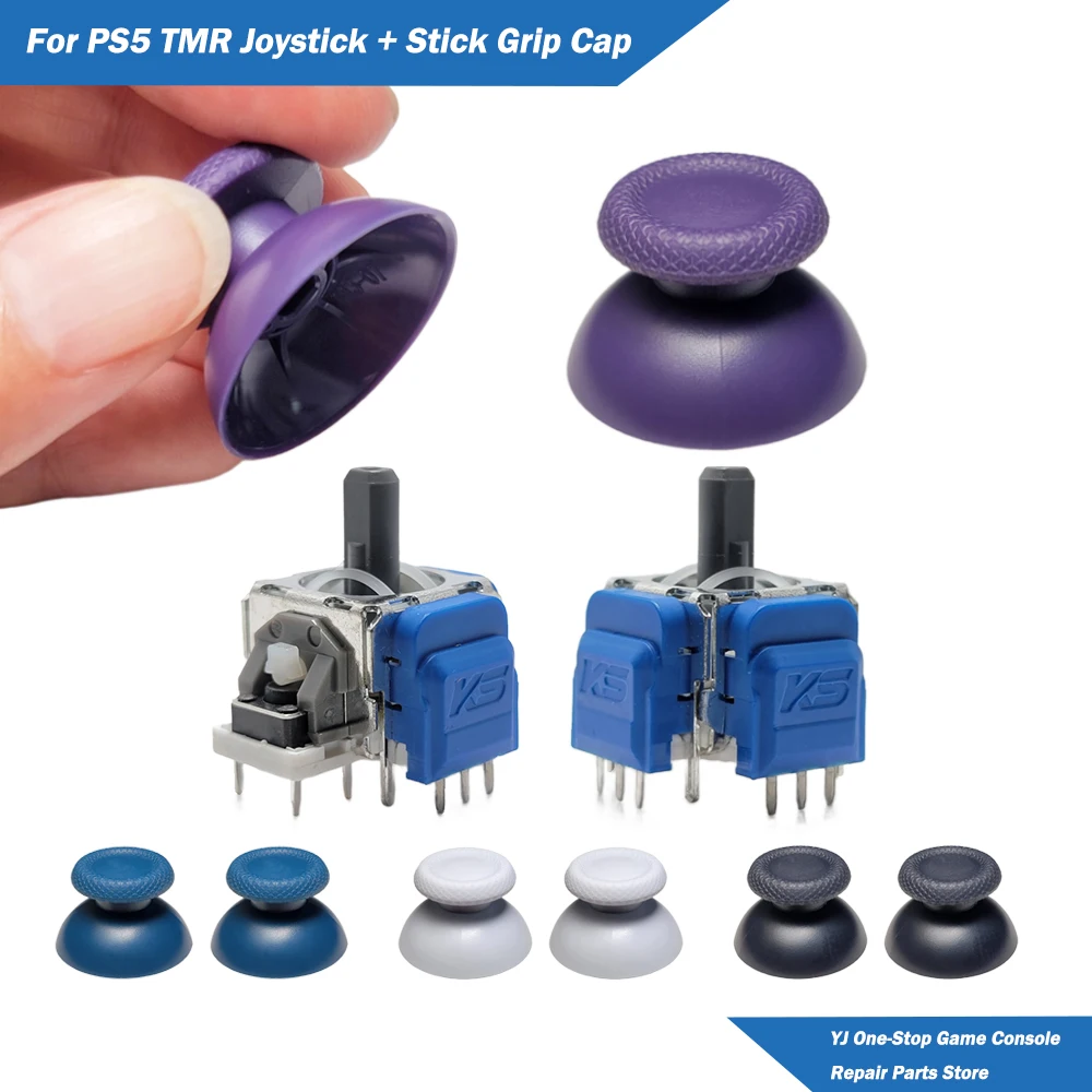 

1/5 Sets K-SILVER JS13 PRO+ TMR Electromagnetic Joystick for PS5 3D Analog ThumbStick with Grip Cap Anti-Drift TMR Joystick