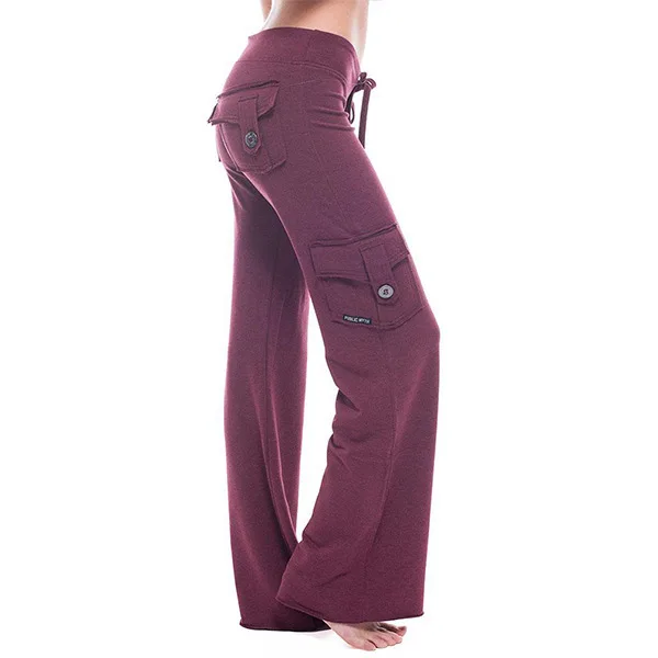2025 European and American Elastic Waist Button Pocket Yoga Pants