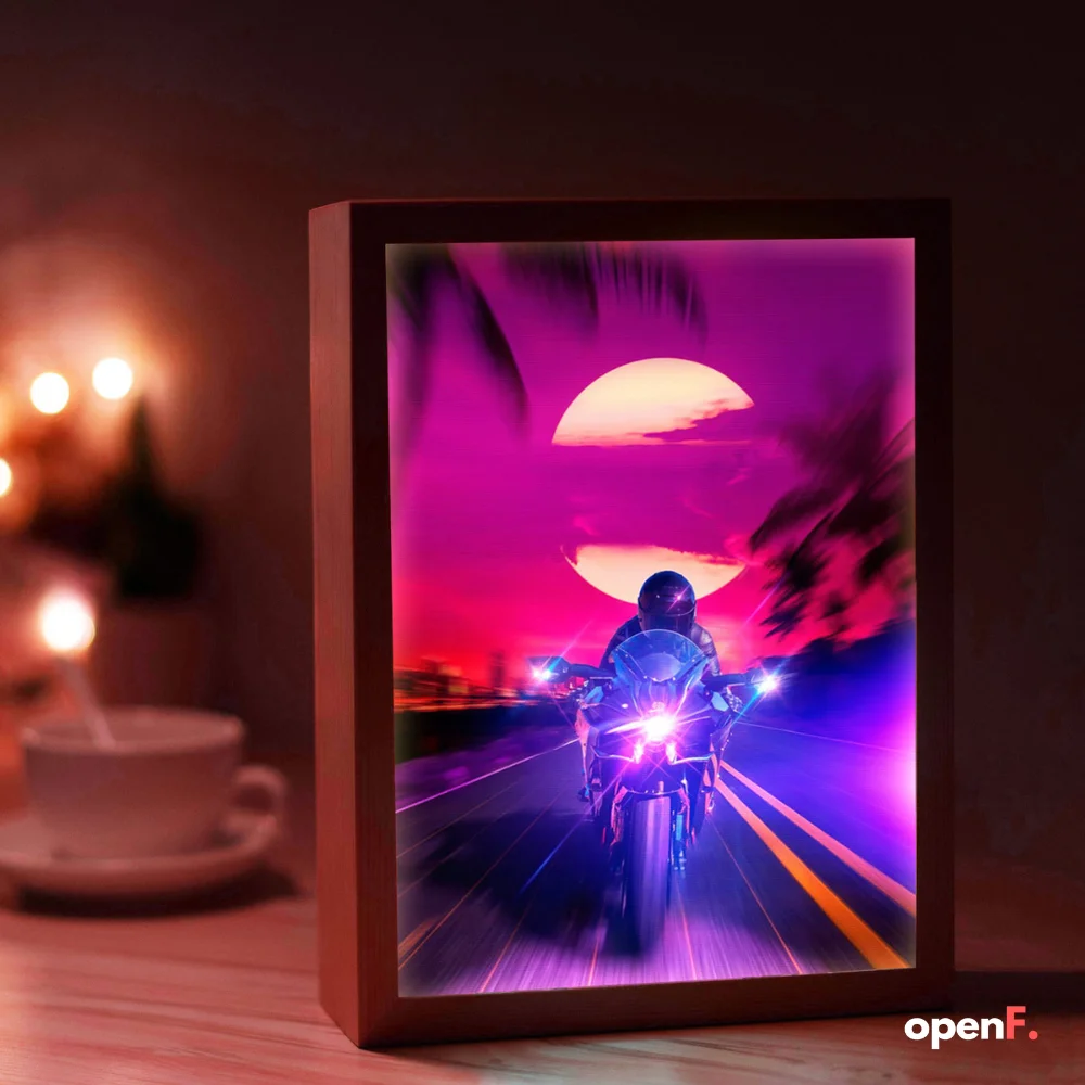 

LED Motorcycle light painting for living room bedroom theme photo frame display e-sports room bar desktop night lamp decoration