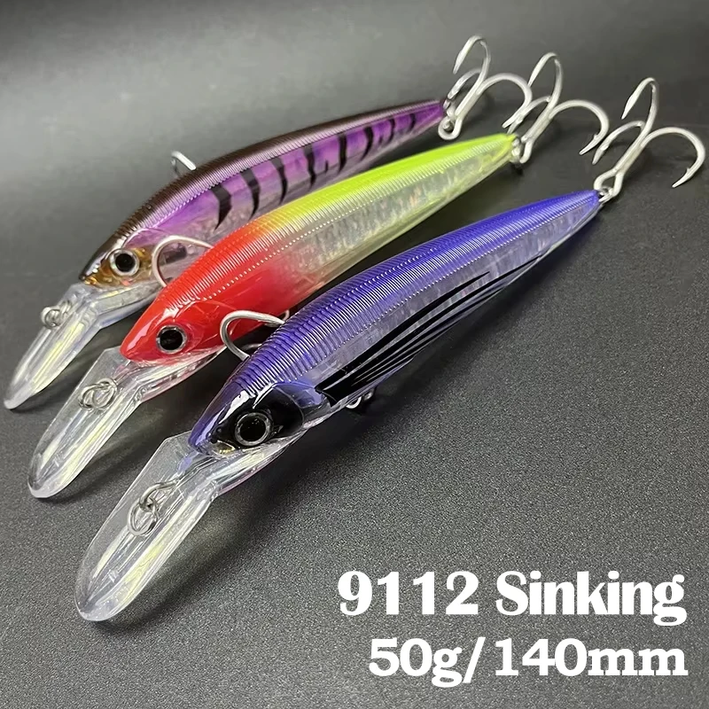 

140mm 50g Saltwater Minnow Fishing Lure Ocean Trolling Artificial Bait Sinking Twitch Wobbler Saltwater Bass Pike Accessories