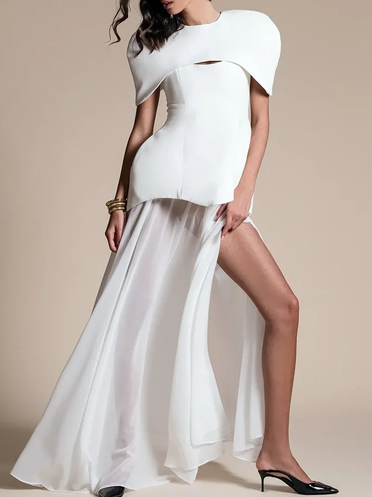 

Элегантный темпераментный костюм с длинной юбкой и эластичной резинкой на талии, осенний новый однотонный наряд для вечеринки, модный дизайн, топ с короткими рукавами, женский костюм