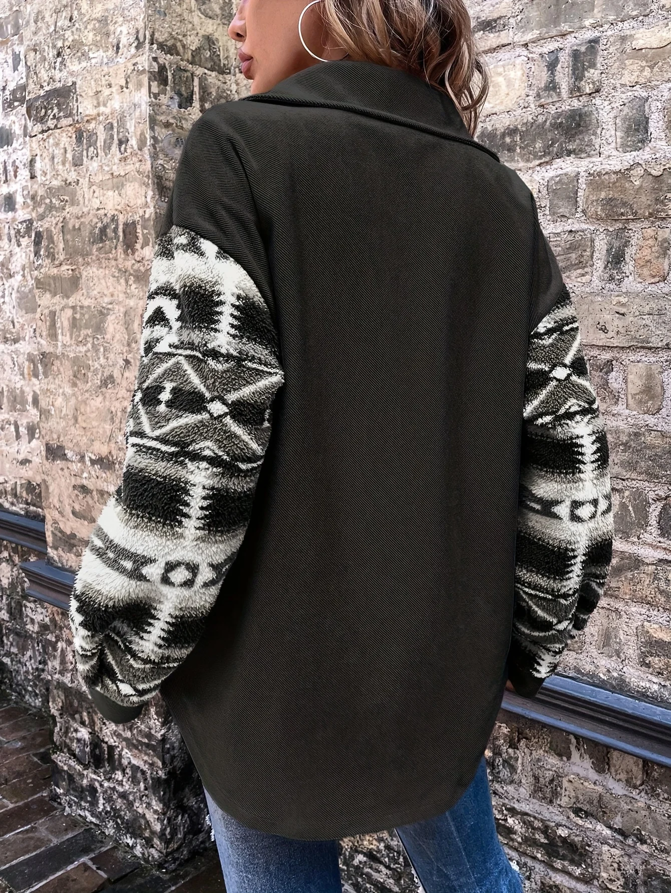 Moda europeia e americana outono e inverno novo casaco de pelúcia lapela bolso temperamento casaco quente mulher